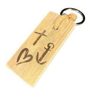 Holz Schlüsselanhänger Herz Anker Kreuz – Glaube Hoffnung Liebe Geschenk – Dukdalf Holz 13x3,5cm