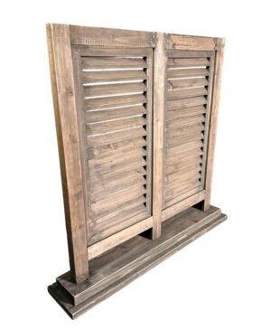 Deko-Fensterladen Doppel aus Holz, Brussels Brown – Lamellen-Raumteiler & Fensterschirm im Landhausstil – Wanddeko für breite Fenster, 74x71 cm