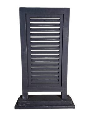 Deko-Fensterladen aus Holz, Schwarz (Black Berlin) – Fensterschirm & Lamellen-Sichtschutz im Industrial Design – Wanddeko für Fensterbank, 71x44 cm