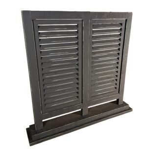 Deko-Fensterladen Doppel aus Holz, Schwarz (Black Berlin) – Lamellen-Raumteiler & Fensterschirm im Industrial Design – Wanddeko für breite Fenster, 74x71 cm