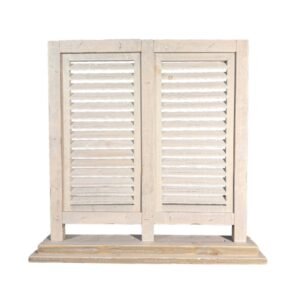 Deko-Fensterladen Doppel aus Holz, Altweiß (Ibiza White) – Lamellen-Raumteiler & Fensterschirm im Beach-House- & Boho-Stil – Wanddeko für breite Fenster, 74x71 cm
