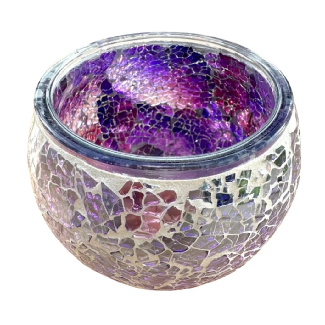 Handgefertigter violetter Mosaik-Teelichthalter 11×11×9 cm