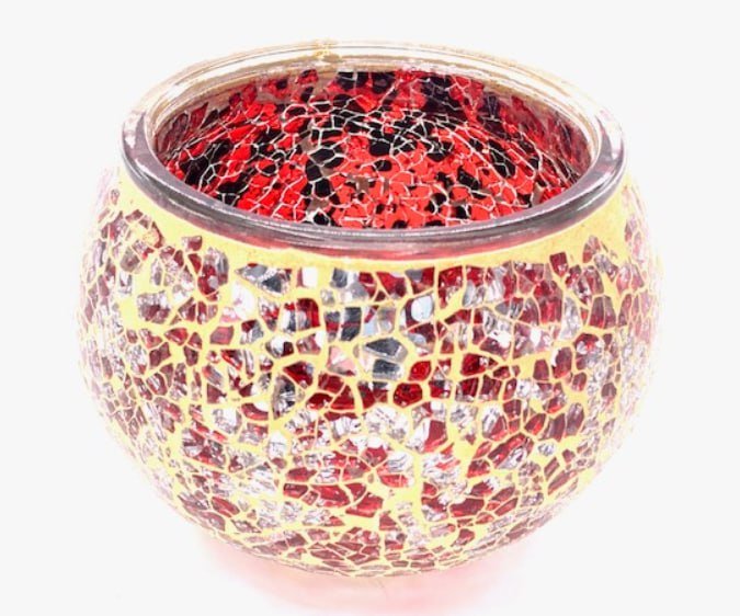 Handgefertigter weinroter Mosaik-Teelichthalter 11×11×9 cm – Bild 4