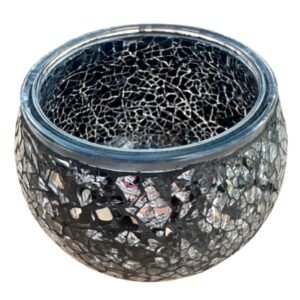 Handgefertigter schwarzer Mosaik-Teelichthalter 11×11×9 cm