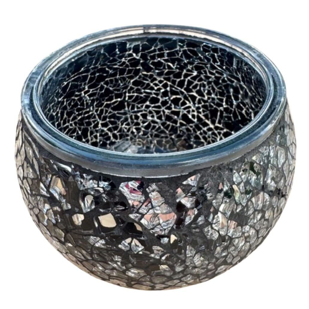 Handgefertigter schwarzer Mosaik-Teelichthalter 11×11×9 cm