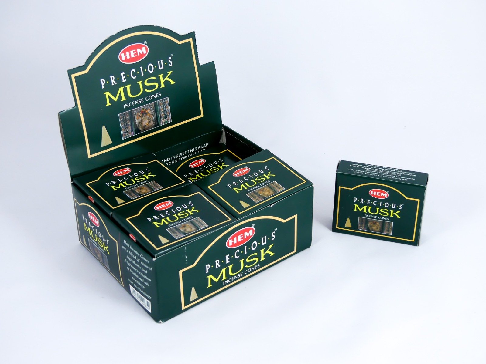 HEM Räucherkegel / Cones - Musk (Precious) - Vorteilsbox (12 Päckchen / 120 Kegel)