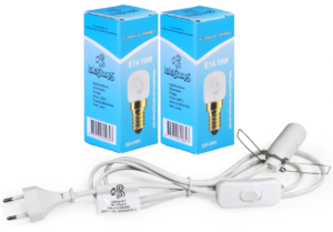 E14-Fassung, Kabel 1,8m, 2x Glühlampe (u.a. für Salzlampe) - Inkl. Ein-/Ausschalter - LalaShops