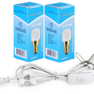 E14-Fassung, Kabel 1,8m, 2x Glühlampe (u.a. für Salzlampe) - Inkl. Ein-/Ausschalter - LalaShops