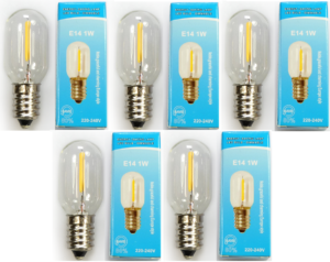 5x LED-Lampe Klein Dimmbar / Lampe LED E14 Fassung Schmal - 1 Watt 50 Lumen 2700K - Sanftes Warmweißes Licht - Geeignet für u.a. Kühlschrank, Dunstabzugshaube, Nachtlicht und Salzlampe