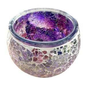 Handgefertigter violett/silberner Mosaik-Teelichthalter 11×11×9 cm