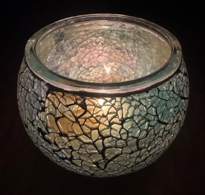Handgefertigter Jade-Mosaik-Teelichthalter 11x11x9 cm – Bild 2