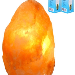 Salzlampe 2-4 kg mit 2x Glühbirne - 100% Himalaya-Salz - Tischlampe aus natürlichem Halit-Salzkristall mit stimmungsvollem warmem Licht - Extra langes Kabel 1,8 m - ca. 20x13cm