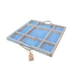 Holztablett Susan Jeans 55x55 cm – Hockertablett Blaugrau Wasserfest – Dutch Mood