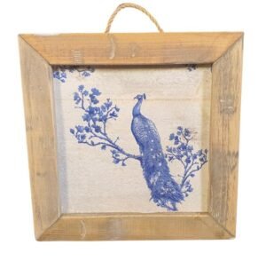 Holz-Wandfliese Blauer Pfau 22x22 cm – Tier-Wanddeko Dutch Mood – Keramik-Optik Holz