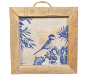 Holz-Wandfliese Blauer Vogel 22x22 cm – Vogel Wanddeko Dutch Mood – Keramik-Optik Holz