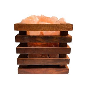 Salzlampe - Himalaya-Salzsteine - Holzkörbchen - Quadratisch