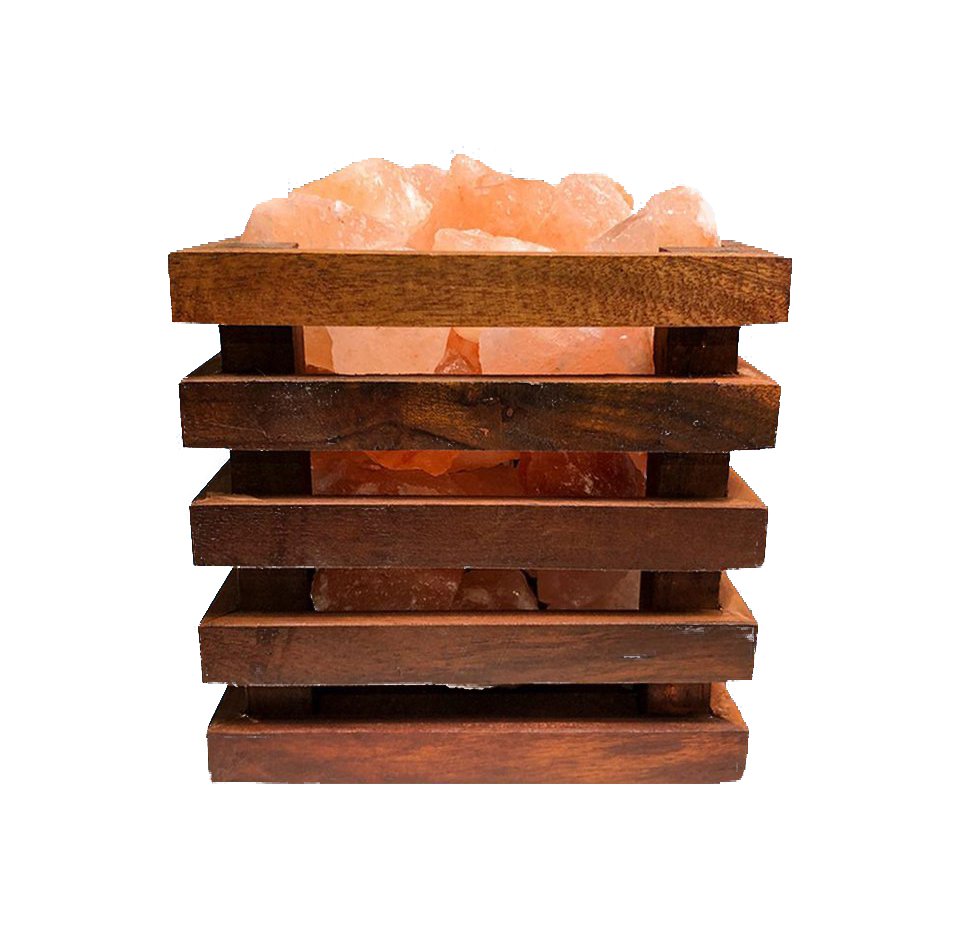Salzlampe - Himalaya-Salzsteine - Holzkörbchen - Quadratisch