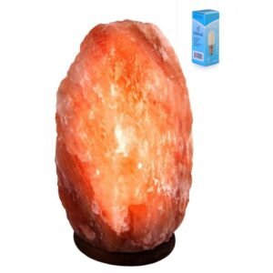 Salzlampe GROSS XXL 21-24kg mit 1x LED - Himalayasalz 100% Natürlich - Tischlampe aus natürlichem Halit-Salzkristall mit stimmungsvollem warmem Licht - Extra langes Kabel 1,8 m - ca. 40x25cm
