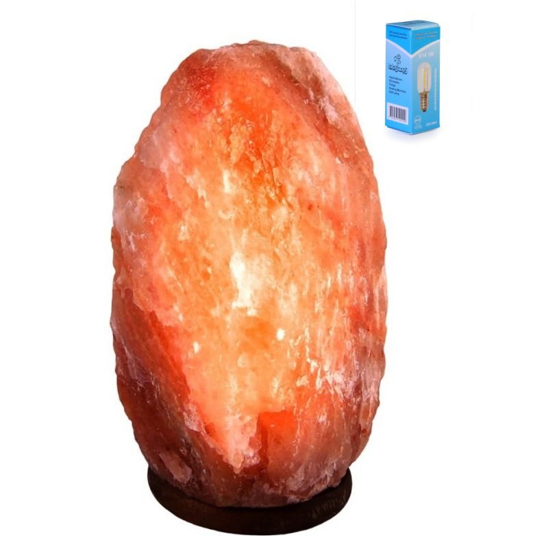 Salzlampe GROSS XXL 21-24kg mit 1x LED - Himalayasalz 100% Natürlich - Tischlampe aus natürlichem Halit-Salzkristall mit stimmungsvollem warmem Licht - Extra langes Kabel 1,8 m - ca. 40x25cm