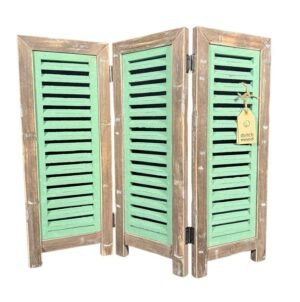 Deko-Fensterladen 3-teilig braun grün 52 cm von Dutch Mood, brauner Rahmen mit mintgrünen Lamellen