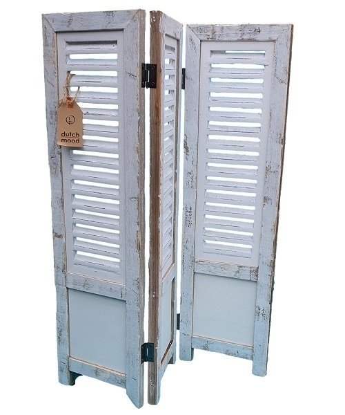 Deko-Fensterladen 3-teilig weiß 70 cm in Ibiza White von Dutch Mood, Frontansicht mit Etikett