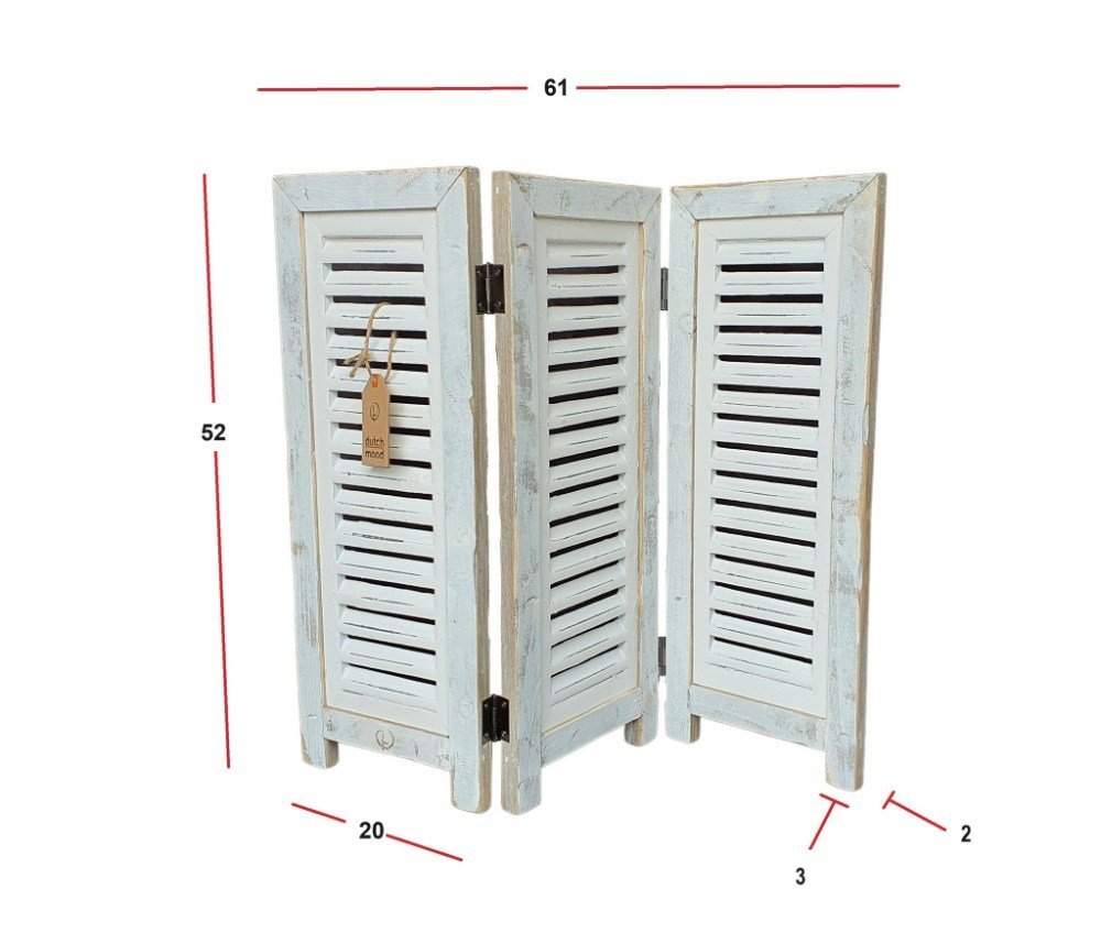 Fensterladen Deko 52 cm weiß mit Maßangaben: 61 cm breit, 52 cm hoch, 2 cm tief